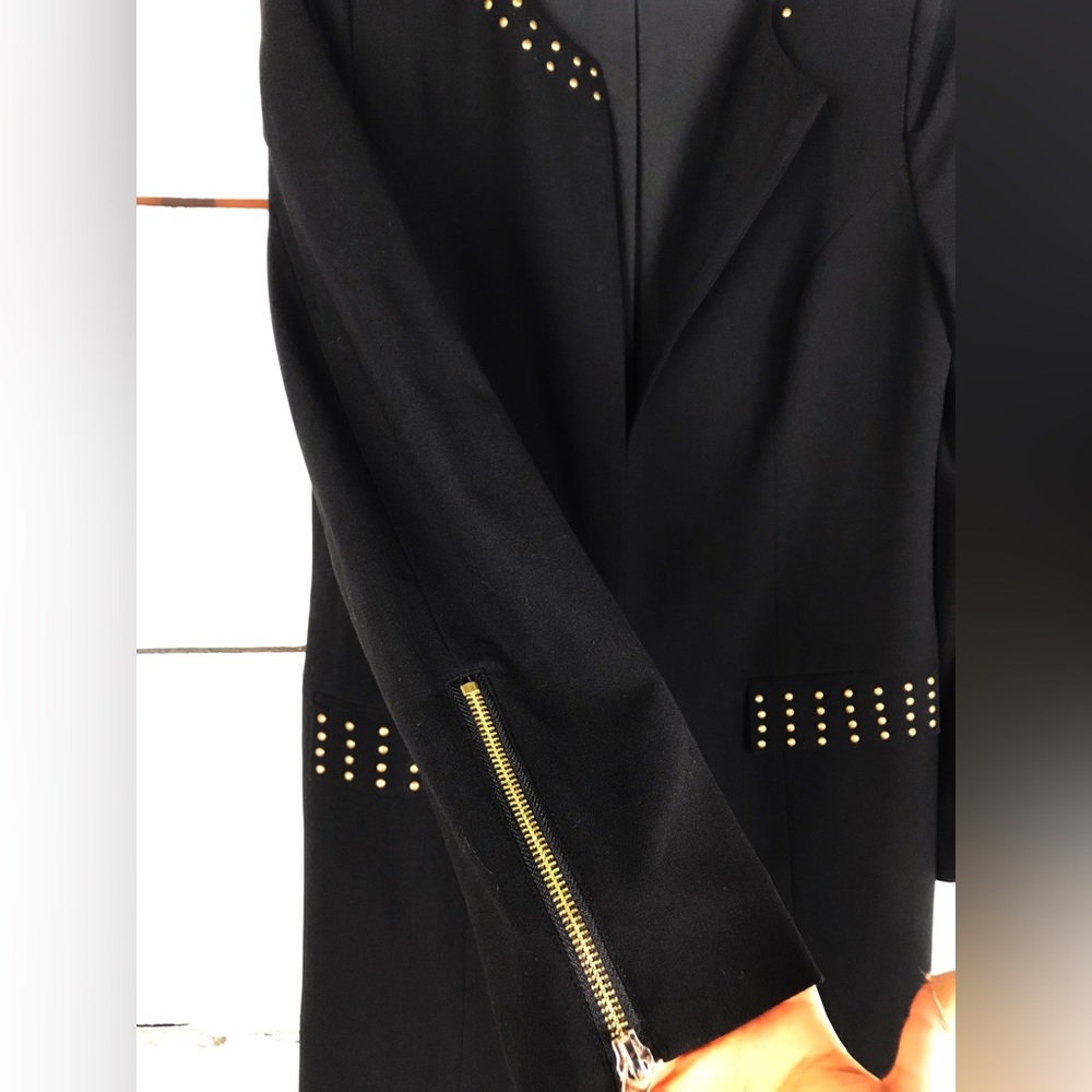 Sleek Long Black Studded Blazer - Picture 3 of 5